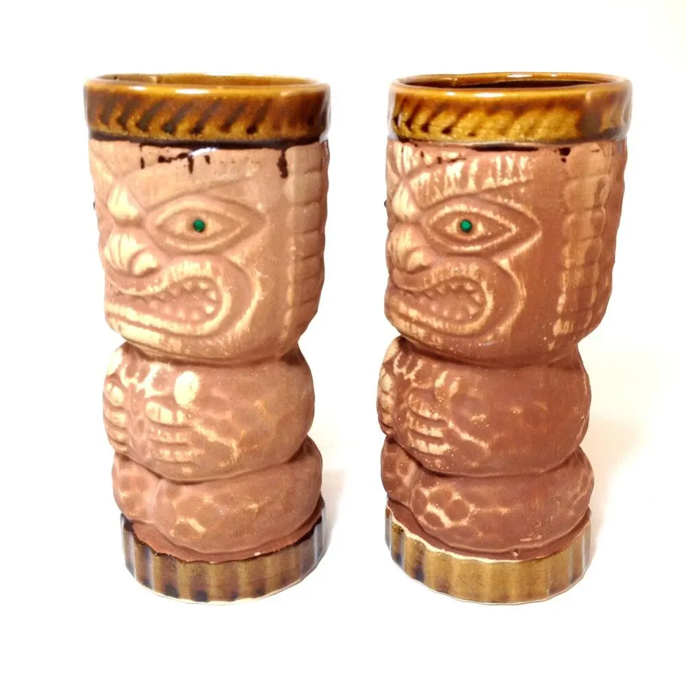 2 Vintage Tiki Mug Cup Ceramic Pair Of 2 Orchids of Hawaii Japan
